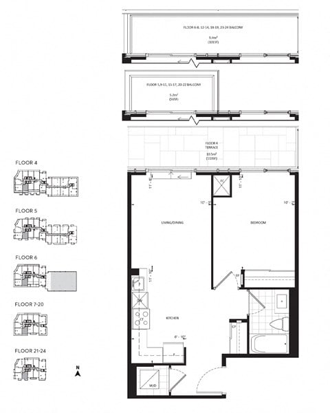 Floor plan for 1 bed, 1 bath, 575 sqft